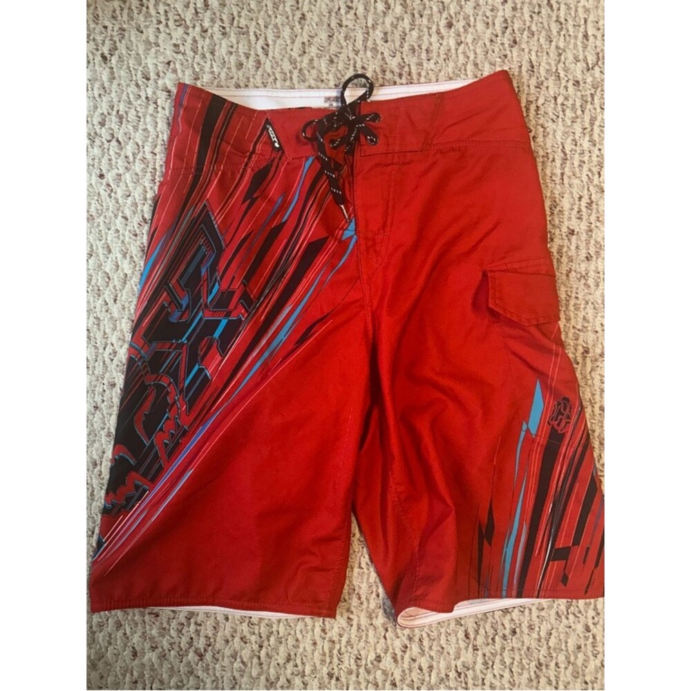 Fox Red Swim Board Shorts with Blue and Black Graphic Size 28 unisex